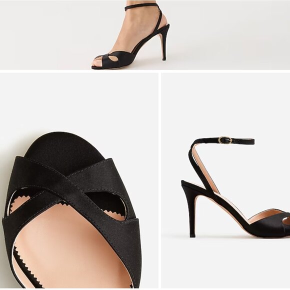 J.Crew Collection Satin Peep Toe Rylie Sandals, Sz 6.5, Black Italian Satin -NEW - Picture 9 of 10